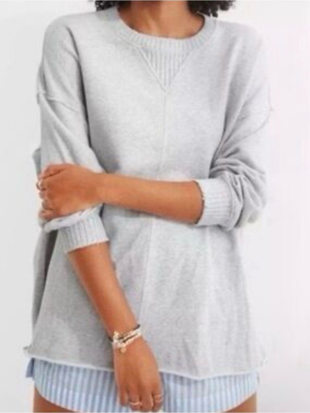 aerie Light Gray Crewneck Sweater Vintage Vibe Heathered Grey B0
